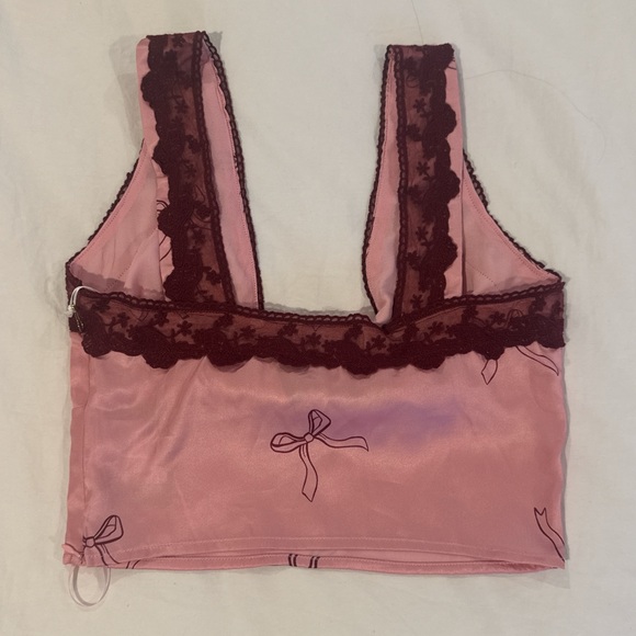 Pink Satin Lace-Trim Cropped Cami - Picture 2 of 4